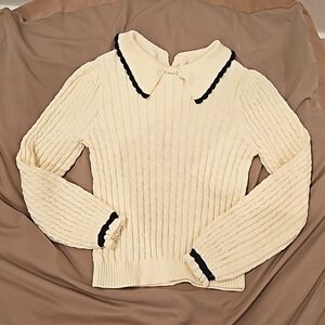 Janie and Jack Kid Girl Ivory Long Sleeve Sweater with Collar and Button Sz 6T